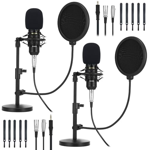 Sherr 4 Pack XLR Condenser Microphone Professional Studio Cardioid Microphone Kit Include Cardioid Mics Shock Stand Windproof Cotton Blowout Net Metal Stand Male Female Cable for Podcasting Record
