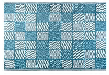 LOLAhome Alfombra jardín Cuadros Meis sostenible de Polipropileno Trenzado Azul de 160x230 cm