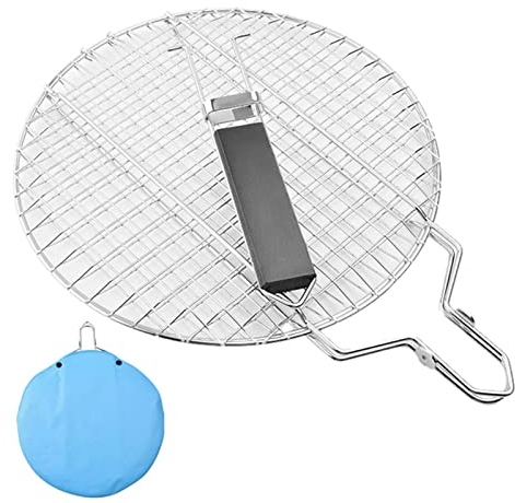 Faltbarer BBQ Grillkorb Fischbräter, Runden Grillkorb Aus Edelstahl, Grillroste Grill Basket Für Fisch Gemüse Steak Garnelenkoteletts, Grillzubehör, 55x28x1.8cm