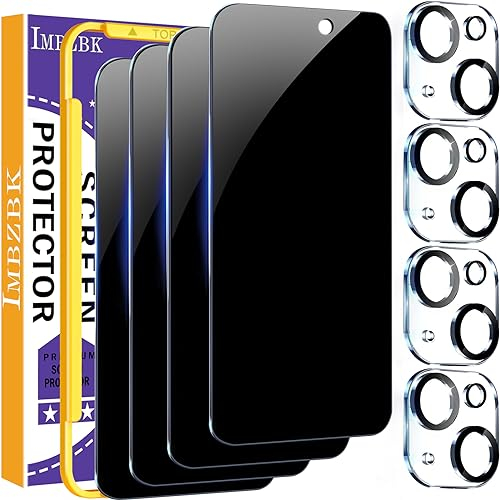 IMBZBK 3 Piezas Protector de Pantalla iPhone 15 Privacidad Antiespias Cristal Templado 3 Piezas Protector de Lente de cámara Accesorios Funda Amistoso, Dureza 9H, Curva 2,5D, Transparente