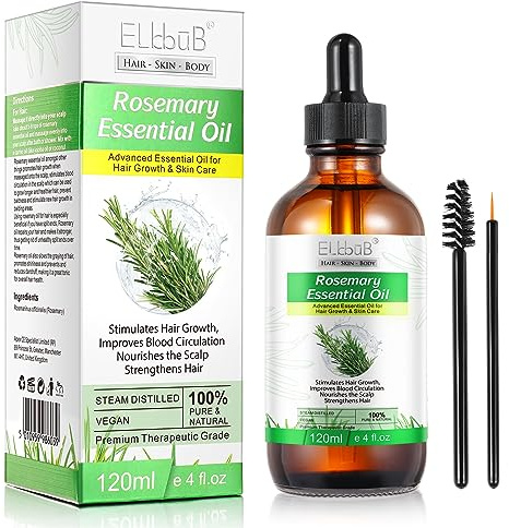 Rosemary Oil for Hair Growth & Skin Care -120ml 100% Pure Rosemary Essential Oil for Eyebrow and Eyelash, Nourishes The Scalp, Stimulates Hair Growth for Men Women