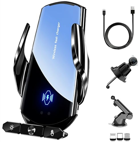 Cargador inalámbrico para coche, carga rápida Qi de 15 W, soporte para teléfono de coche, soporte de teléfono para iPhone, Android, todos los teléfonos inteligentes