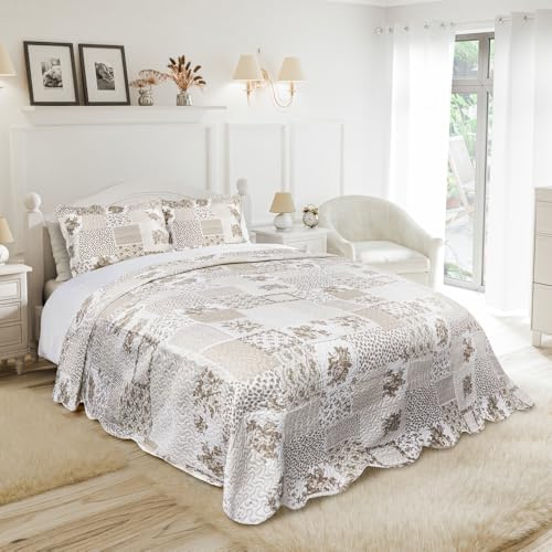 Emma Barclay Cotswold - Set copriletto trapuntato patchwork, per letto king size, colore naturale