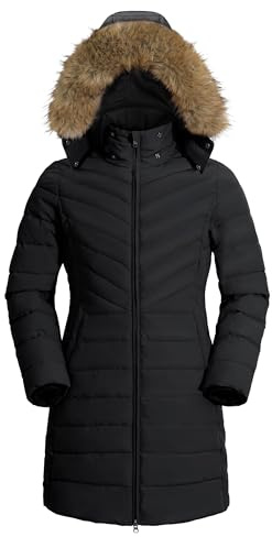 Pioneer Camp Manteau Femme Hiver Chaud avec Capuche Coupe-vent Imperméable Doudoune Longue Veste MatelasséE 2 Zippée Rembourré Manteaux Fermetures Éclair Latérales Parka