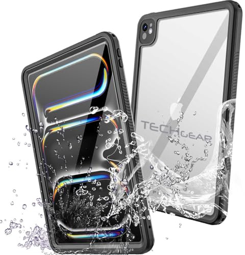 TECHGEAR Vattentätt fodral för iPad Pro 13 tum 2024 (M4) [Poseidon-fodral] smalt och stöttåligt fodral med integrerat skärmskydd + stativ och rem