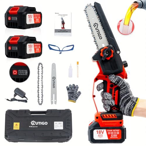 Mini Chainsaw with Battery, 6 Inch Electric Chainsaw 800 W,Cordless Chainsaw with 2 * 3000mAh Batteries, Safety Lock and Powerful Motor for Tree Pruning