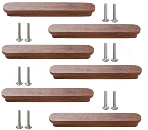 SANCHAKOU Möbelknöpfe Holz 6 Stück Geformter Schranktürgriff Aus Massivholz Möbelschubladenschrank Holzgriff Schwarzer Nussbaum 128Mm