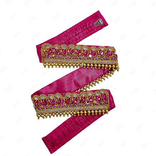 VAMA Traditionell justerbar broderityg sari midjebälte töjbart Kamarpatta Kamardhani Kamarband Kamarbandh Kamar ka Patta Patti Tagdi för kvinnor och flickor, 30-40 Inches, Bomull, kristallsten