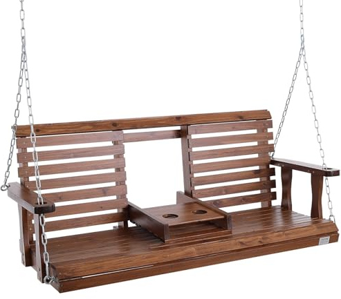 VEVOR Balançoire de porche en bois, 1523x710x600 mm, banc de terrasse pour cour et jardin, forte capacité de charge 400 kg, banc de balançoire robuste avec chaînes de suspension pour extérieur, marron