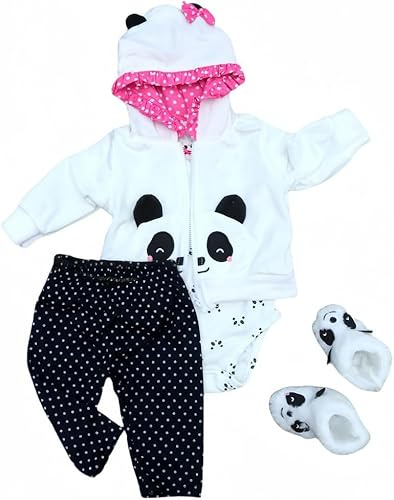Vestiti per Bambole Reborn - Set di Vestiti per Bambole da 48-60 cm, Carini Panda Motivi Abito in Cotone Morbido, Abbigliamento Accessori Neonato per Ragazze e Ragazzi 4 pezzi