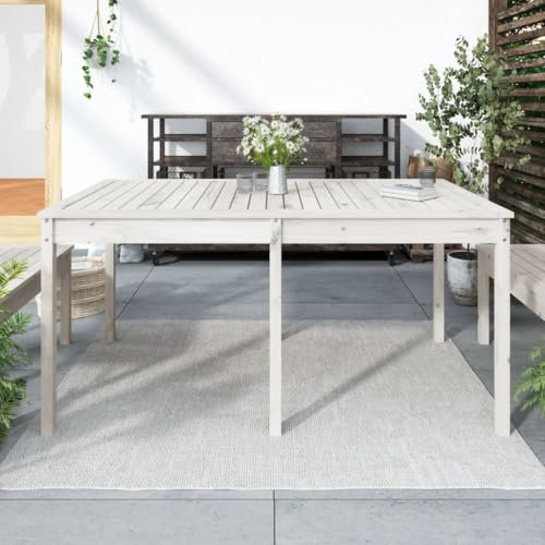 Jiangboyue-823977 Table de jardin en pin massif Blanc 159,5 x 82,5 x 76 cm