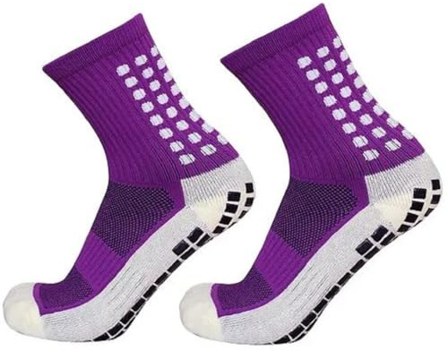 Football Grip Socks Men and Women Non-Slip Silicone Bottom Soccer Grip Socks (UK, Numeric, 5, 9, Purple)