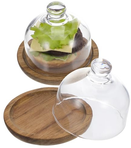 TOPPERFUN 2 Pièces Plateau à gâteau avec couvercle en verre assiette à gâteau en verre assiette à gâteau avec en verre plaque d'affichage de gâteau cloche à gâteau Un verre Brun