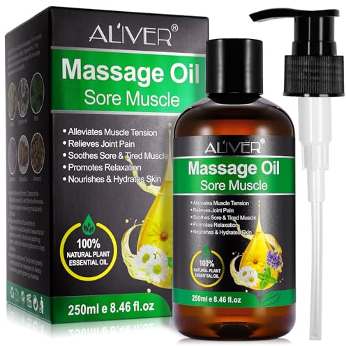 Massage Oil 250ML for Sore Muscle Relief, Soothing Blend with Menthol for Relaxation & Post-Workout Care – Lightweight, Fast-Absorbing Massage Oil for Neck, Shoulder & Back