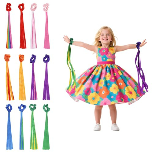 Sinbana 12pcs Rainbow Dance Ribbons, Hand Held Rhythm Streamers Gymnastics Decorations for Kids and Adults Ideal Dance Practice Accessories Tool & Party Decor (Multicolor)