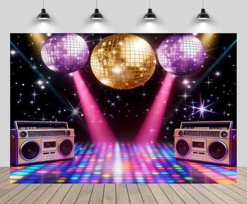 CHNBGPRO 2.5x2.5m Disco Backdrop for 70s 80s 90s Theme Stage Dance Glow Disco Ball Photography Background Night Party Decoration Dance Banner Party Prom Portrait Photo Props Fabrics Backdrop