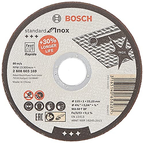 Bosch 2 608 603 169 - Disco de corte recto Standard for Inox - Rapido - WA 60 T BF, 115 mm, 22,23 mm, 1,0 mm (pack de 1)