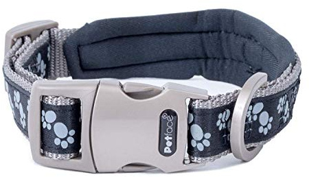 Petface Signature - Collar Acolchado para Perro, Grande, Negro con Patas Grises