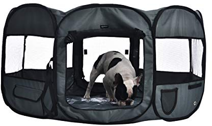Amazon Basics Achteckig Tragbarer, weicher Haustier-Laufstall, 114 cm, Grau