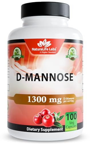 NaturaLife Labs Organic D-Mannose 1300 mg with Organic Cranberry Extract 100 mg per Serving – 100 Capsules – Non-GMO, Gluten-Free, Vegan