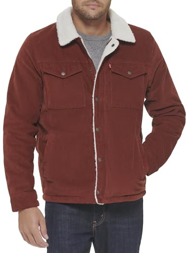 Levi's Men's Corduroy Sherpa Lined Trucker Jacket (Standard and Big & Tall) Denim, Rust, M