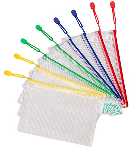 Tarifold Fr 509029- Lot de 8 Pochettes Plastique A5 Zip, Fermeture éclair Document Chemises transparentes Dossier pour Bureaux, Voyage, école, Maison, Couleurs Assortie