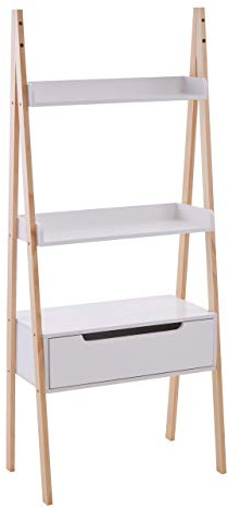 Premier Housewares Storage Shelves, Ladder Bookshelf, Pine Wood, w60 x d30 x h140cm - White