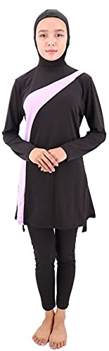 Musuly Maillot De Bain Burkini avec Voile - Noir Et Violet (5XL=50)