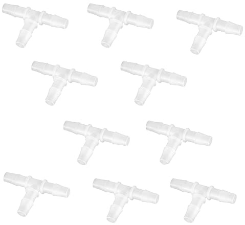 Quickun 1/4 Hose Barb T Shaped Tee Type 3 Way Equal Barbed Fitting Plastic Joint Splicer Mender Union Adapter for Air Line Tube Hose (Pack of 10)