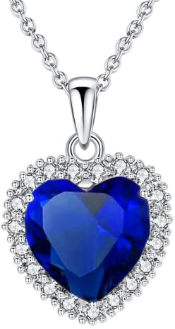 VONSSY Klassische Herz-Anhänger-Edelstein-Halskette | Kristall-Geburtsstein-Halskette| 18 Karat Platin vergoldete Kette | Sinnvolles Vintage-Schmuck-Geschenk