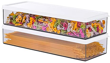 WINIAER Pasta Containers for Pantry 2Pcs, Spaghetti Storage Conainer with Lids, Noodle Organizer with Measuring Hole Storage for Pasta, Flour, Sugar and Noodles
