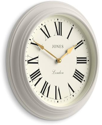 Jones Clocks® Supper Club wall clock | Large classic round clock | 40cm | Very pale grey | Roman numerals | Traditional design ideal for kitchen or living room