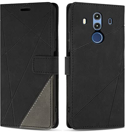 SONWO Case for Huawei Mate 10 Pro, PU Leather Flip Wallet Case Magnetic Closure Cover Card Slots Phone Case for Huawei Mate 10 Pro, Black