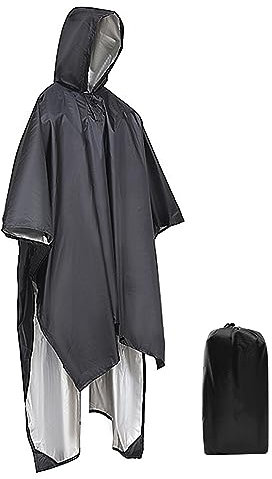 RZMZBY Poncho Pluie Cape de Pluie,3 en 1 Multifonction Imperméable,Poncho de pluie en polyester,pour Camping Randonnée Vélo Pêche Voyage Camouflage (Noir)