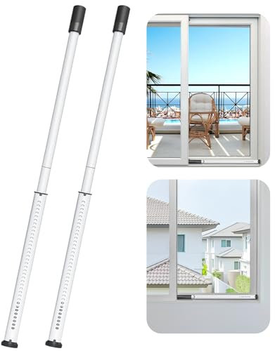 AceMining Sliding Door Security Bar,Heavy Duty Sliding Patio Door Lock Bar, 20-50inch Adjustable Multi-use Window Security Bars, Sliding Door Stopper,White,2Pack