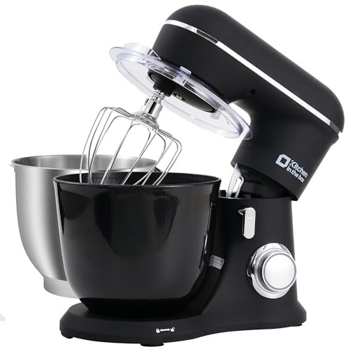 Kitchen in the box Stand Mixer, 4.5L+5L Two Bowls Food Mixer for Baking, 10 Speeds Electric Kitchen Appliance with Dough Hook, Whisk, Beater, 1300W Matte for Home Baking (Black)