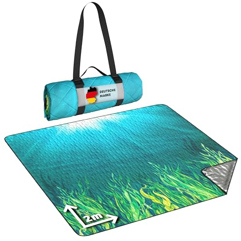 StarK Picknickdecke Ocean 200x200 Wasserdicht,3 -lagige Stranddecke Sandfrei ohne Nähte,Waschbare Strandmatte gepolstert (Ocean)