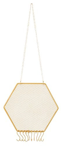 PATIKIL 1 Ensemble Porte-Boucles D'Oreilles Mural, Porte-Collier Suspendu Organisateur de Bijoux Mural avec 10 Crochets pour Boucles D'Oreilles Collier Bijoux Décoration Murale, Hexagones