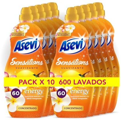 Asevi Suavizante para Ropa Sensations Energy - Suavizante Concentrado para Lavadora con Fragancia Energizante - Esencias Naturales - Suavidad Duradera para Todo Tipo de Tejidos - 10x60 Lavados