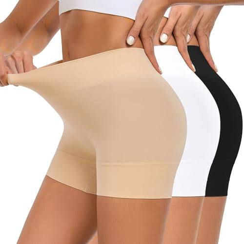 YADIFEN Radlerhose Damen Kurz für Kleid Kurze Radlerhose Shorts Damen unter Kleidern Rock Hotpants Short Leggings Boxershorts Nahtlos Hohe Taille Unterziehhose für Sommer,Schwarz+Beige+Weiß,M
