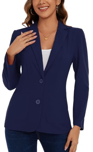 Kyzoeyou Blazer casual para mujer, chaqueta de 2 botones, solapa con muescas, clásica, manga larga, ropa de trabajo, traje de trabajo, bolsillos frontales forrados, L