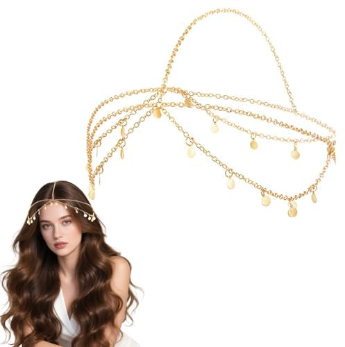 Chaîne de Tête de Déesse Dorée,Paillettes Boho gland de Cheveux,Coiffe de Diseuse de Bonne Aventure,Bijou de Mariée,Bijou de Cheveux pour Femme et Fille