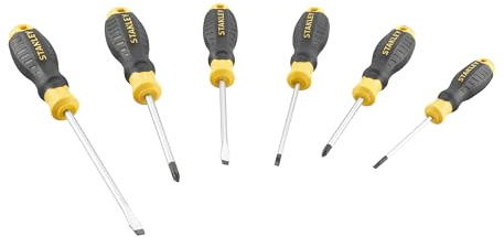 Stanley Cushion Grip™ skruvmejselsats, 6 delar, konstruerad av höghållfasthet, kromvanadiumstål för att minska risken för att spetsen går sönder