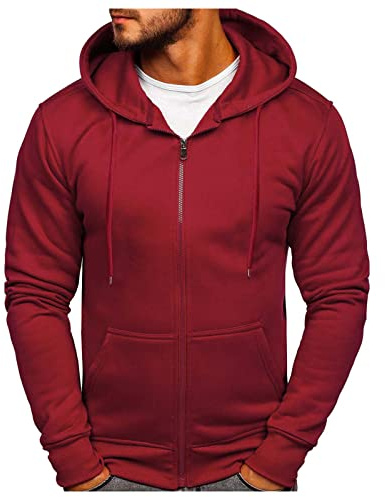 Generisch Sweat-shirt à fermeture éclair, veste à capuche pour homme, manteau rouge, couleur unie, t-shirt de course respirant, coupe-vent minimaliste, résistant à l'usure, veste de loisirs ample