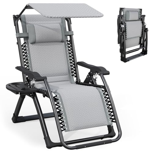ATORPOK SHOP Sonnenliege Sonnenliege Liegestuhl Klappbar mit Sonnenschutz, Kopfstütze und Getränkehalter für Garten, Pool & Strand (Grau)