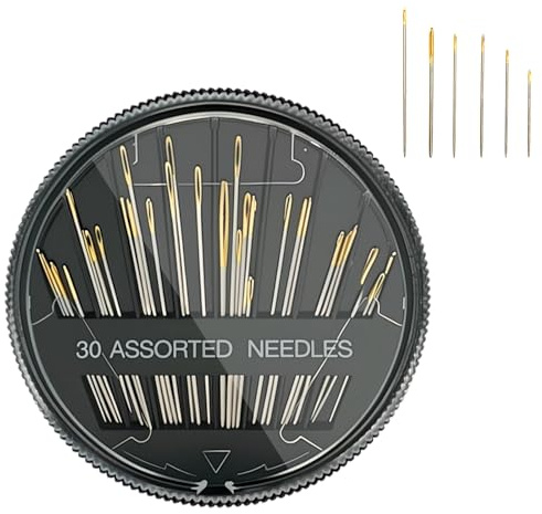 Zeeorymn 30 agujas de coser de alta calidad, agujas de coser a mano, agujas de coser a mano de disco negro para el proceso de costura a mano