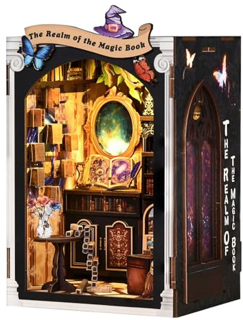 Book Nook Kit, DIY 3D Wooden Puzzles for Adults, Teens and Beginners, Miniature Tiny House Kit for Bookshelf Decor, Bookish Gift for Family, Friends, Book Lovers (Magic Book)