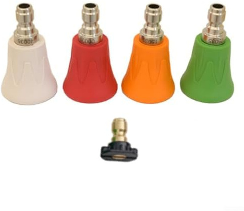 Set di 5 ugelli per idropulitrice con attacchi rapidi, per avvolgimento in gomma resistente per protezione dagli schizzi e ugelli codificati a colori per applicazioni di pulizia efficienti