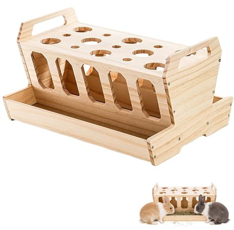 BORDEAG Grande Montagna Di Fieno In Legno Con Tavoletta Per Conigli, 12 X 9,4 X 6,6 Pollici, Presepe In Legno Naturale Durevole Per Piccoli Animali E Ambienti Di Allevamento