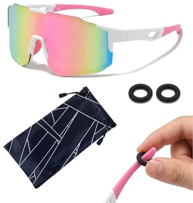 DLPRK Lunettes de Sport UV400 avec Étui & Anneau Antidérapant Légères Wrap-around pour Vélo, Course, Ski Femme Homme